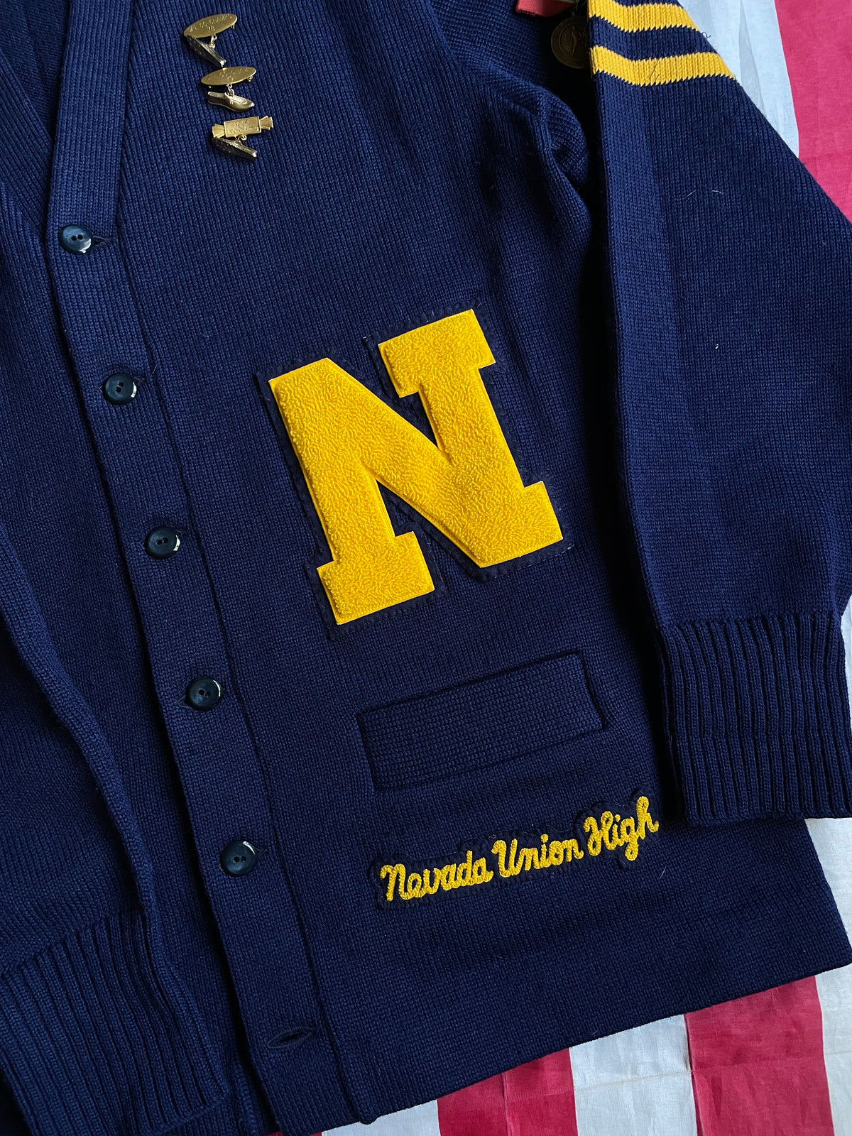 VINTAGE NAVY/YELLOW VARSITY CARDIGAN